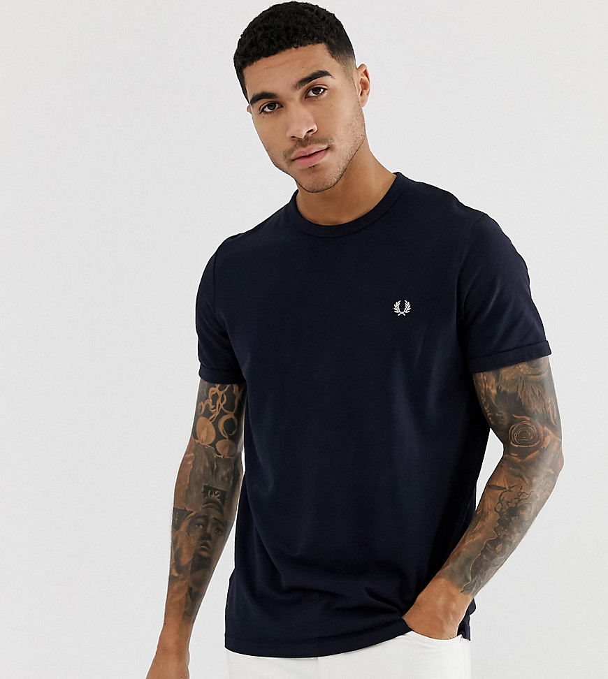 Fred Perry pique logo crew neck t-shirt in navy Exclusive at ASOS