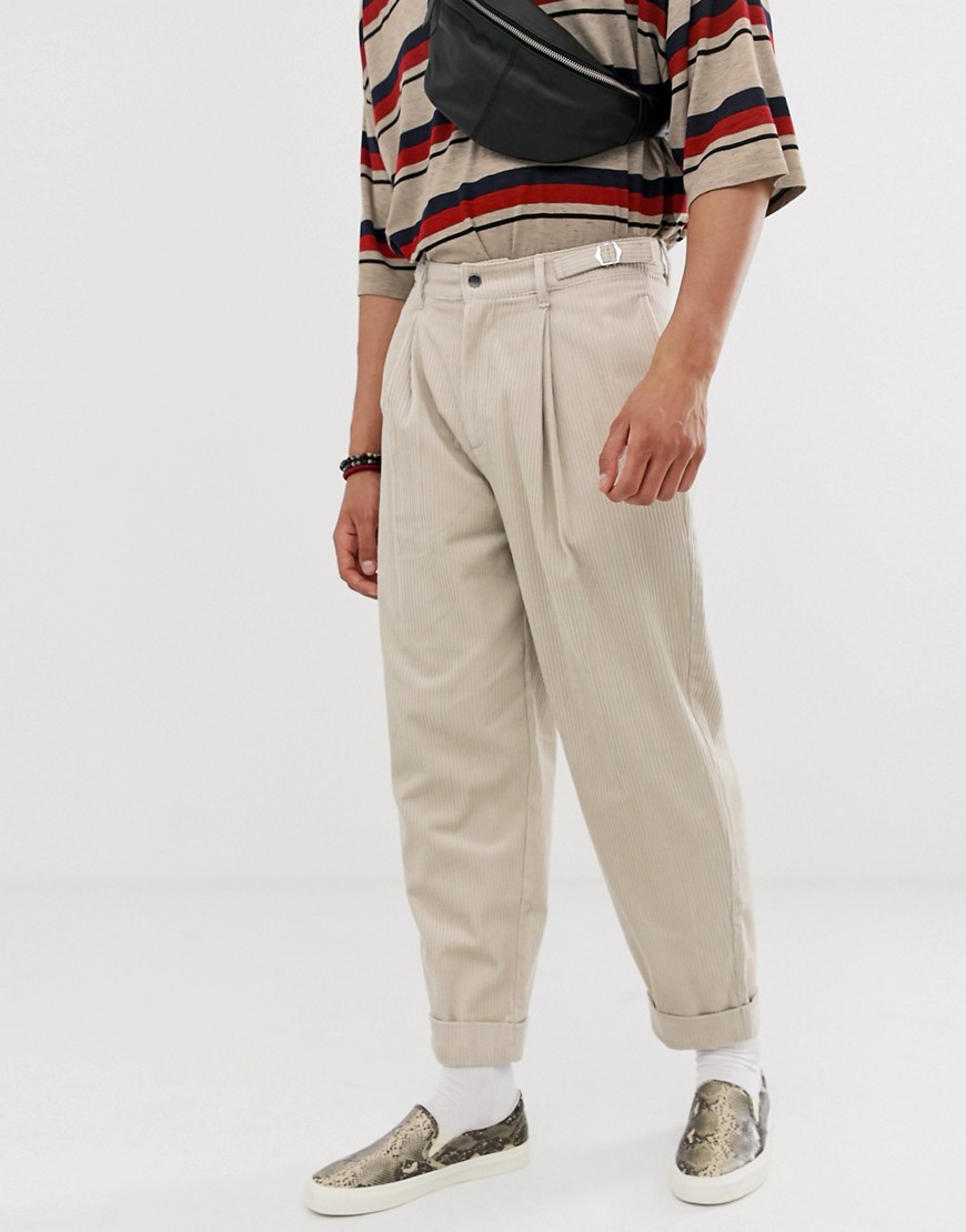 ASOS DESIGN balloon trousers in putty cord with pleats