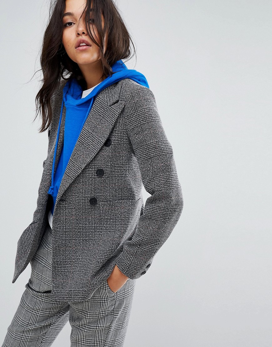 Miss Selfridge Check Double Breasted Blazer - Check