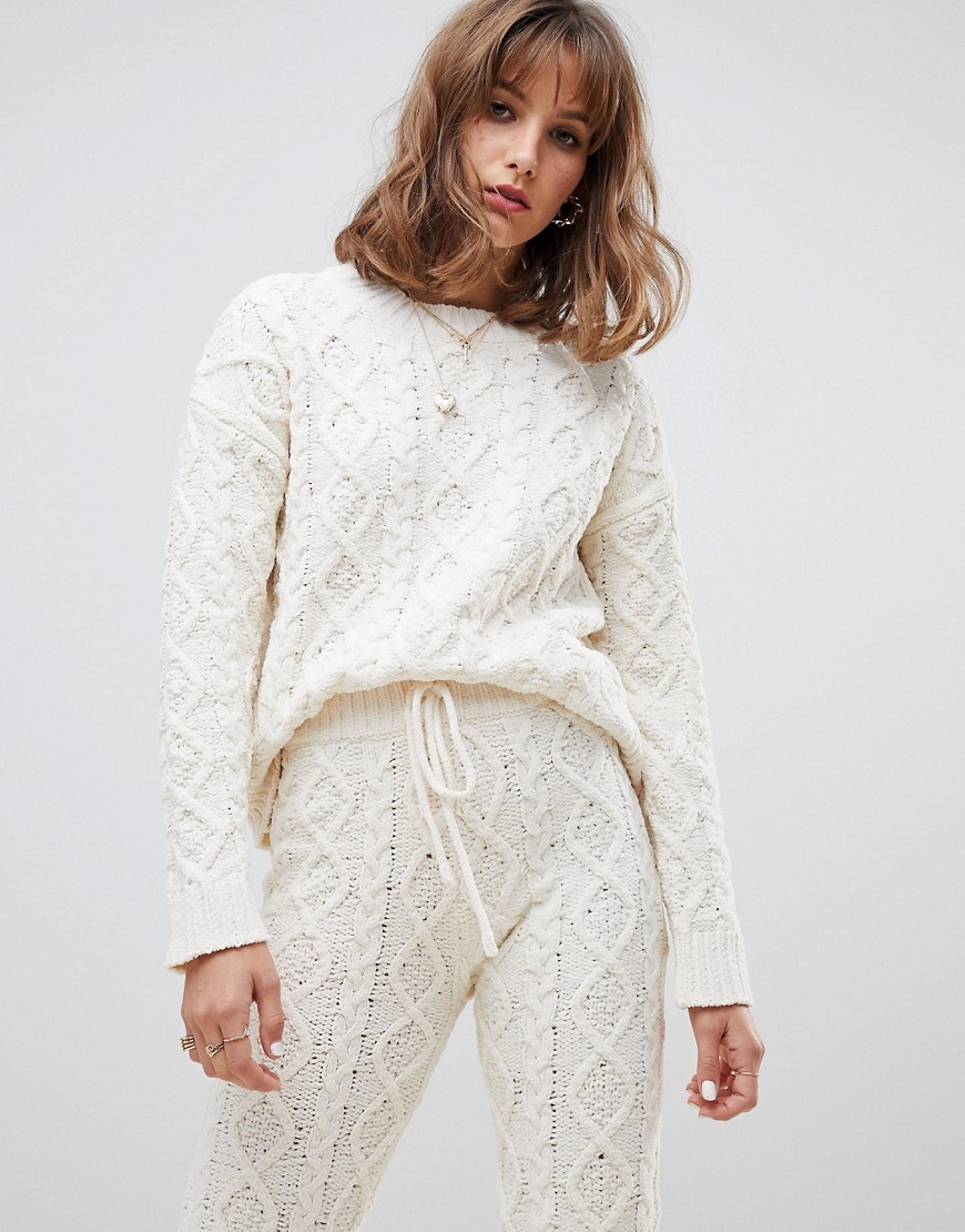 Wild Honey oversized cable knit jumper co-ord - Cream