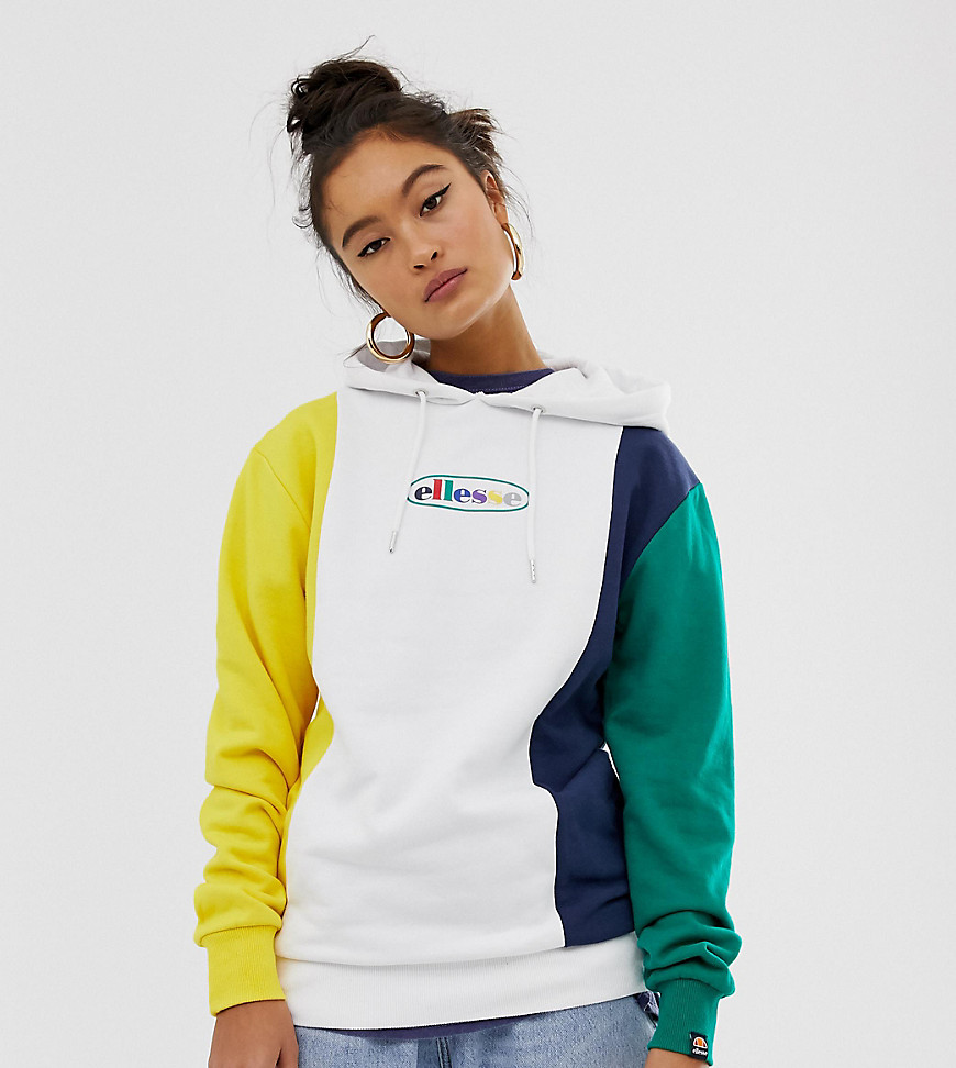 Ellesse relaxed hoodie with rainbow front logo in colour block exclusive to ASOS