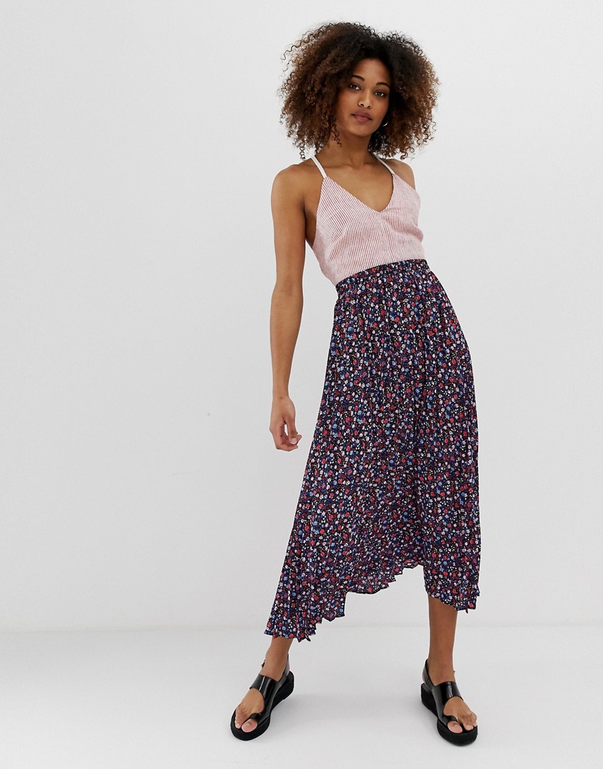 Only floral ditsy pleated midaxi skirt