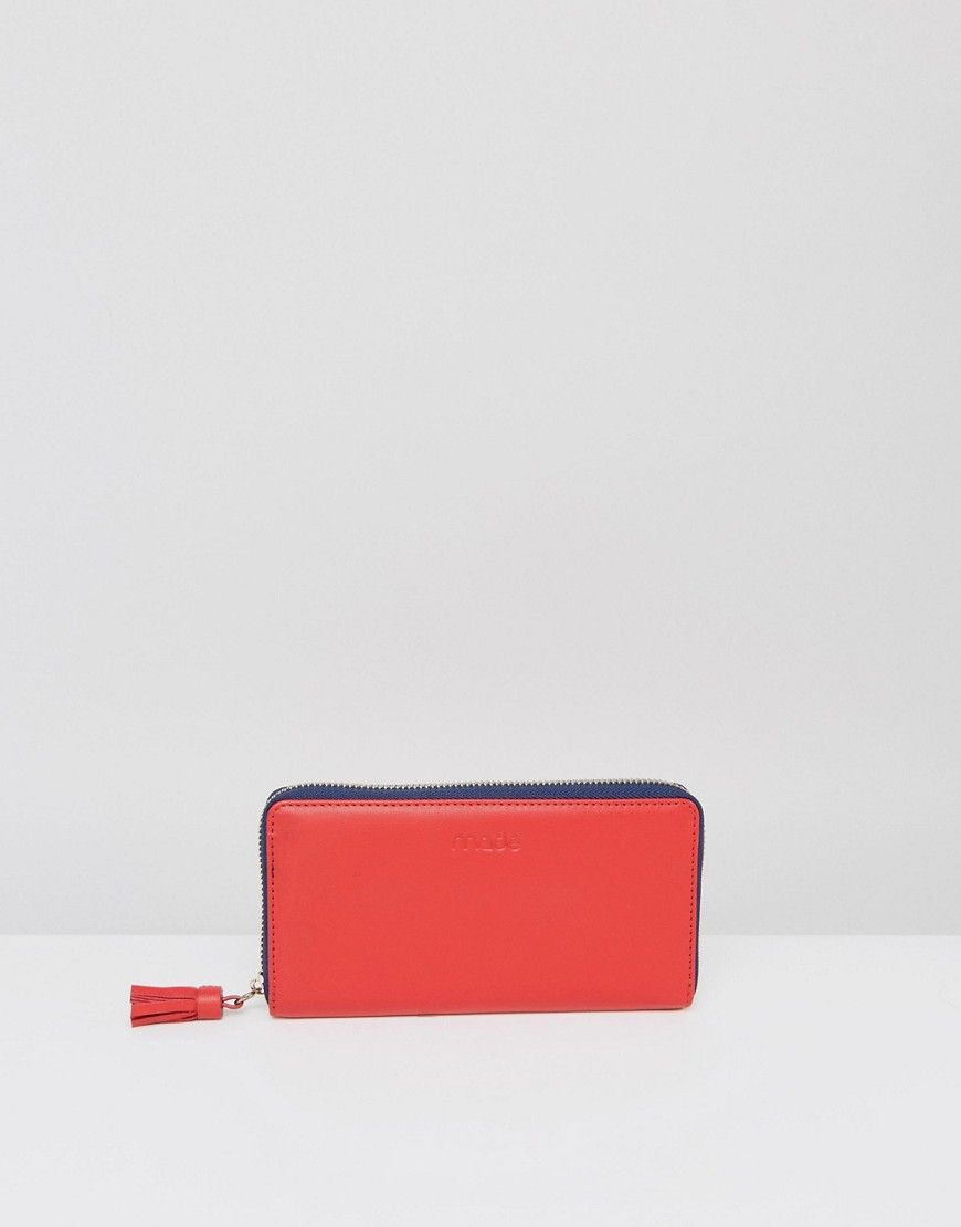 Кожаный кошелек на молнии Made - Красный 