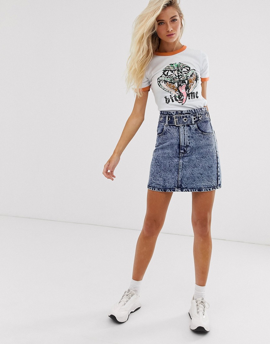 Sacred Hawk cropped ringer t-shirt with bite me graphics