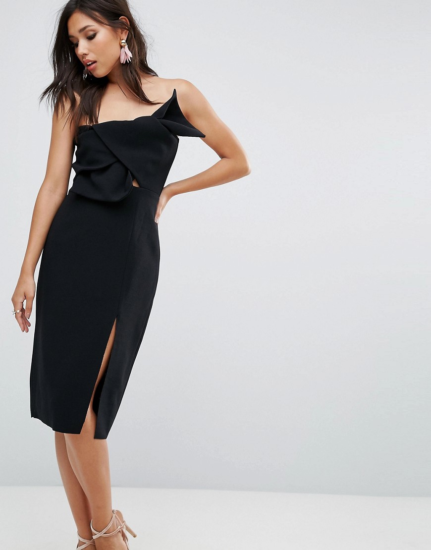 True Decadence Bow Front Bandeau Pencil Dress With Split Detail