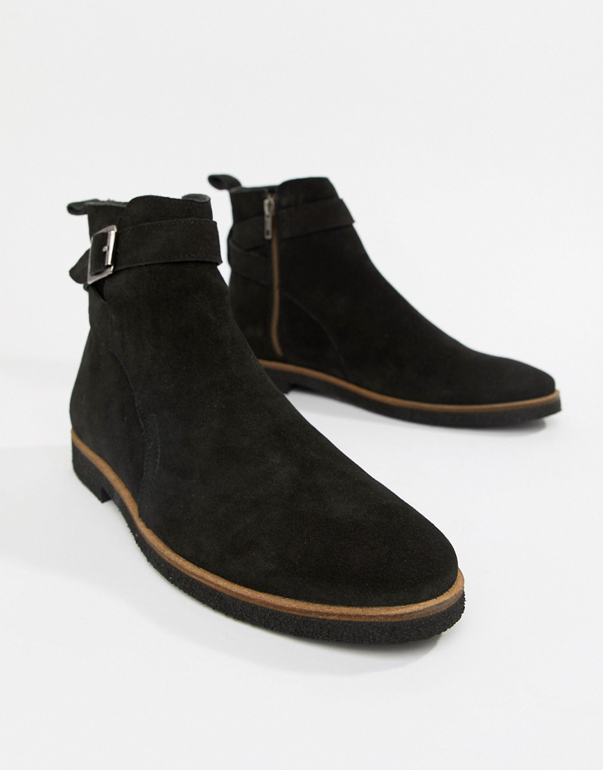 WALK London Hornchurch buckle chelsea boots in black suede