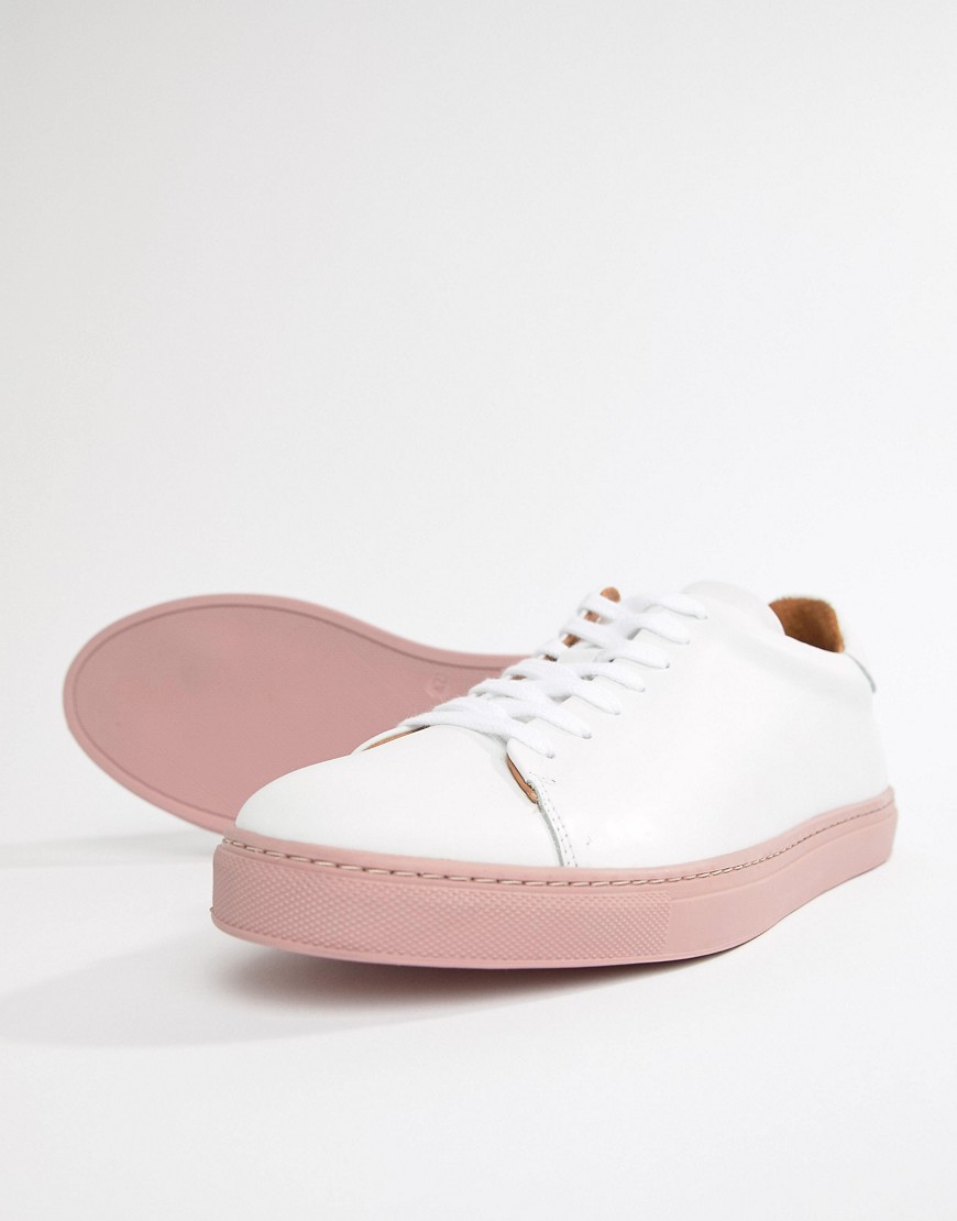 Selected Homme Premium Trainer With Contrast Pink Sole - White/blossom