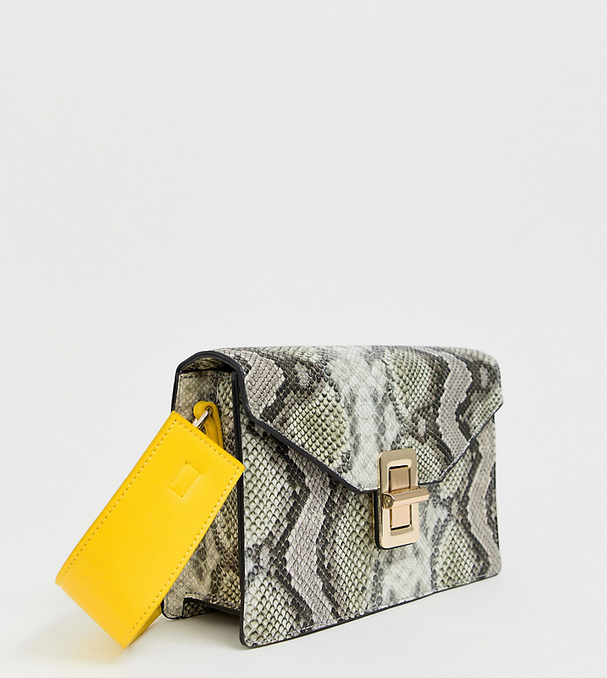 Liars & Lovers Exclusive faux snake boxy shoulder bag with contrast yellow strap