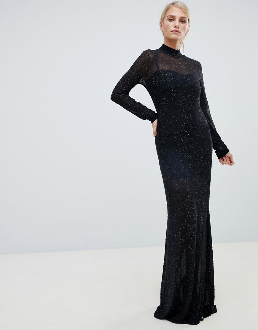 Forever Unique Embellished Sheer Maxi Dress - Black
