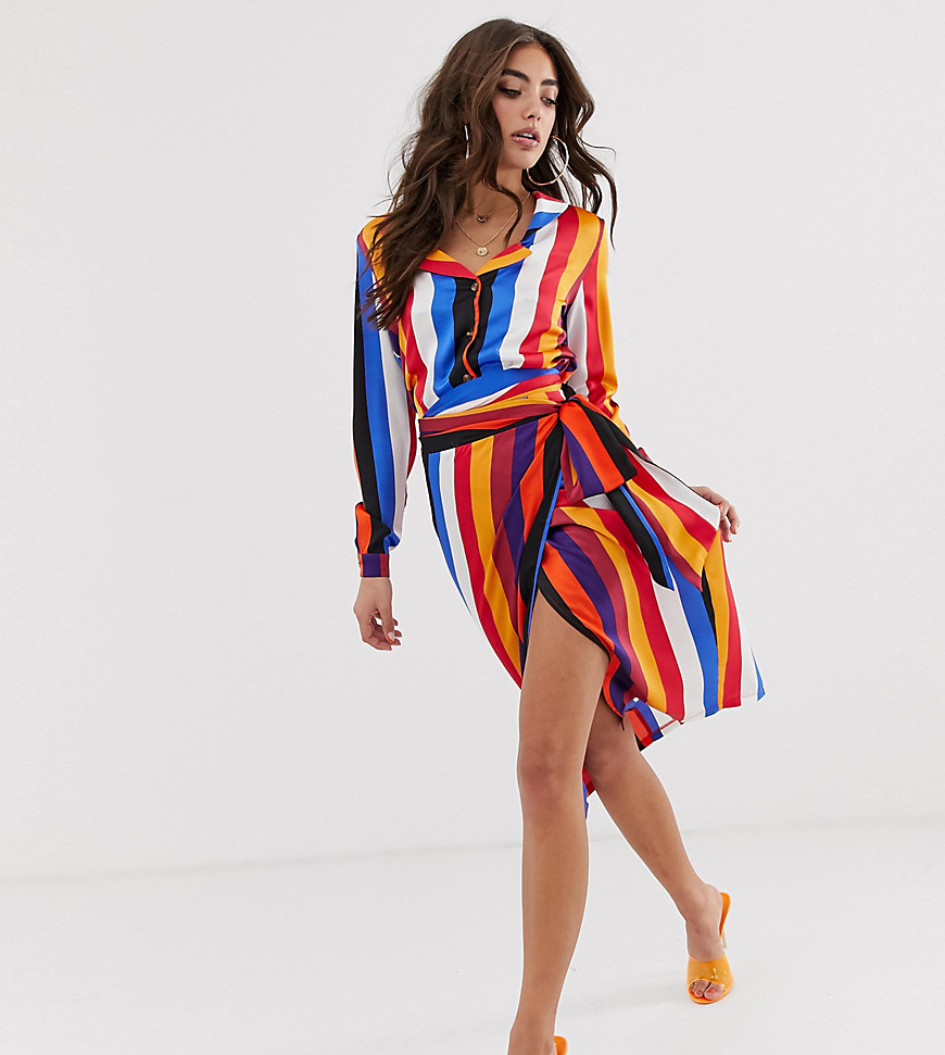 Never Fully Dressed contrast stripe wrap midi skirt in multi