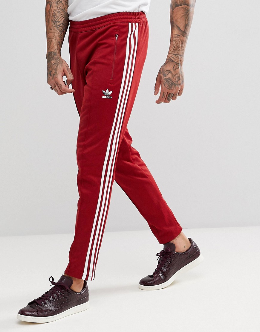 Adidas Originals Adicolor Beckenbauer Sweatpants In Skinny Fit In Burgundy Cw1270 - Red
