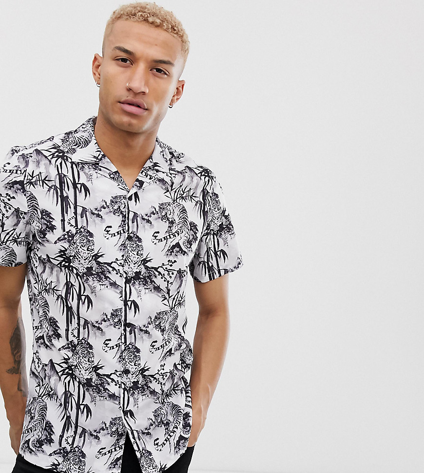 Mauvais revere shirt with tropical leopard print