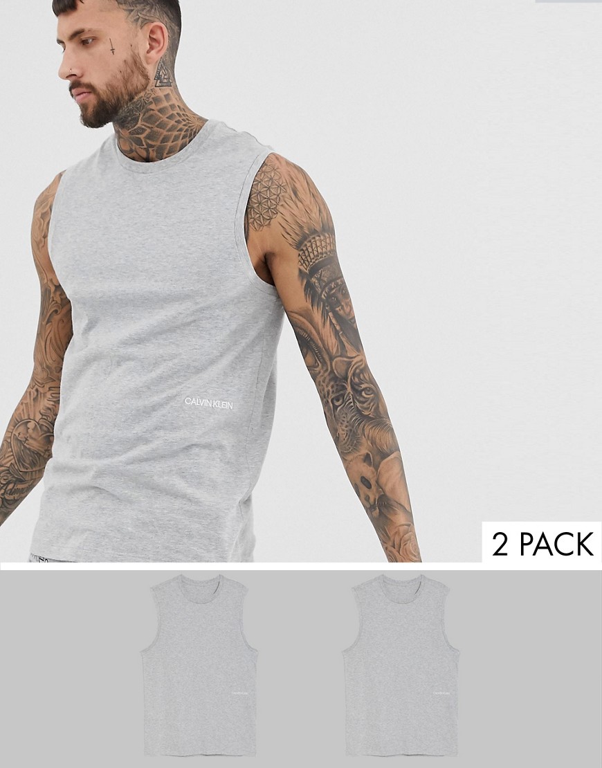 Calvin Klein Statement 1981 2 pack logo crew neck tank tops in grey marl