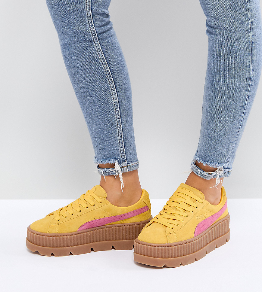 Puma X Fenty Suede Creepers In Yellow & Pink - Yellow