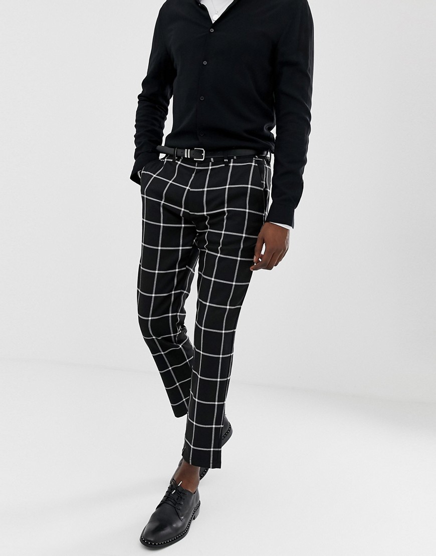 Pull&Bear slim tailored trousers in black check