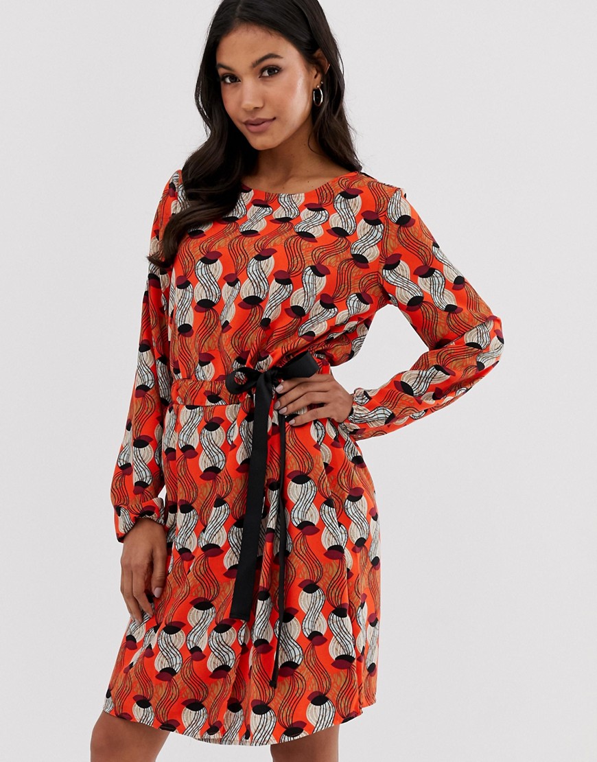 Vila printed shift dress with tie detail