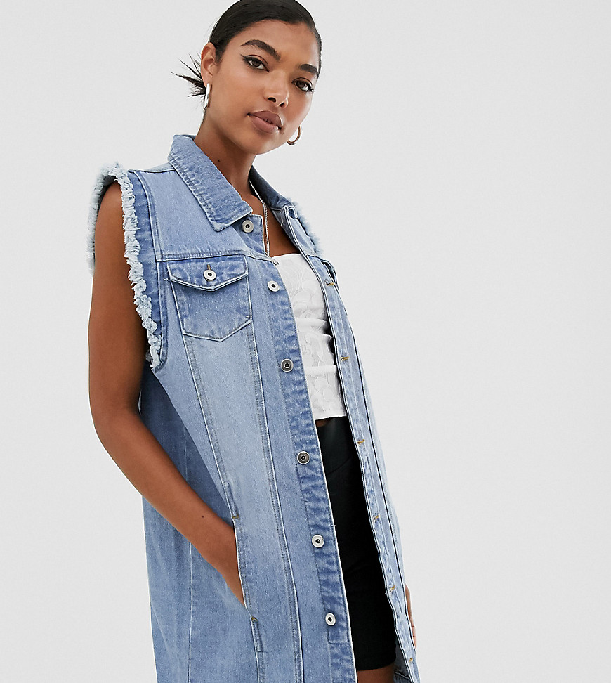 One Above Another longline sleeveless jacket in vintage wash denim