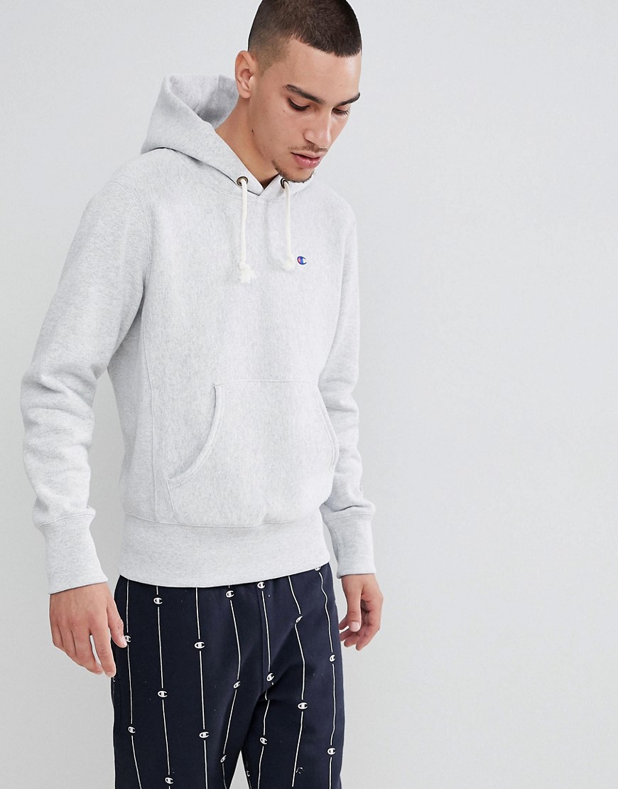 Champion reverse weave hoodie with small logo in grey - Grey