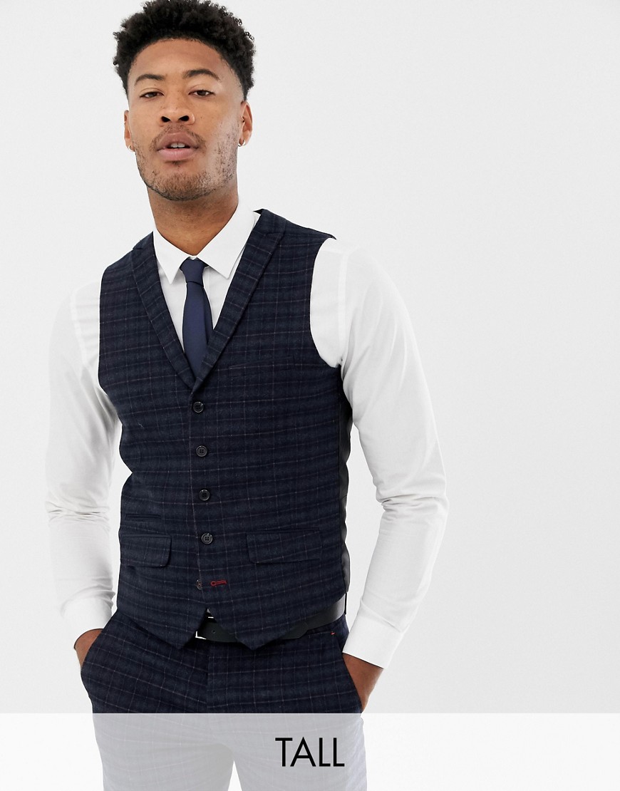 Harry Brown Tall navy and gold slim fit check suit waistcoat