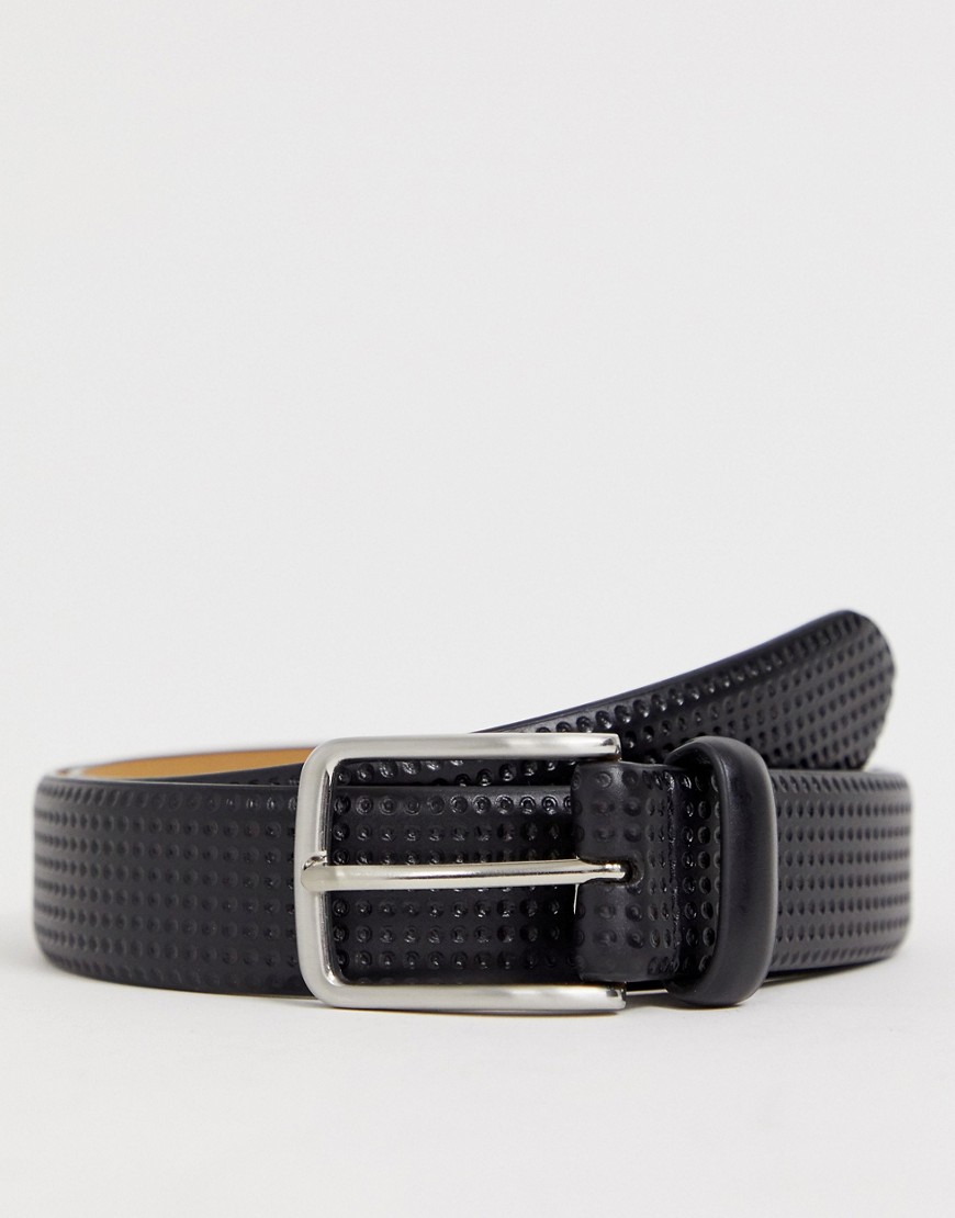Original Penguin smart embossed leather belt in black