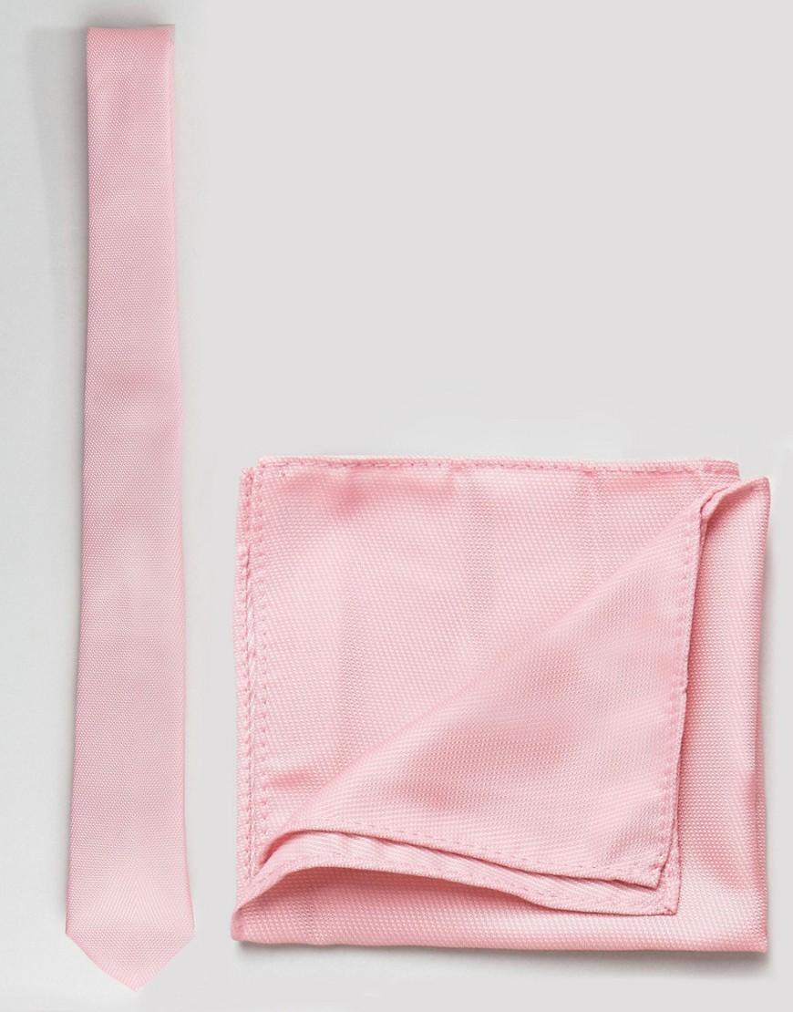ASOS DESIGN tie and pocket square pack in pale pink