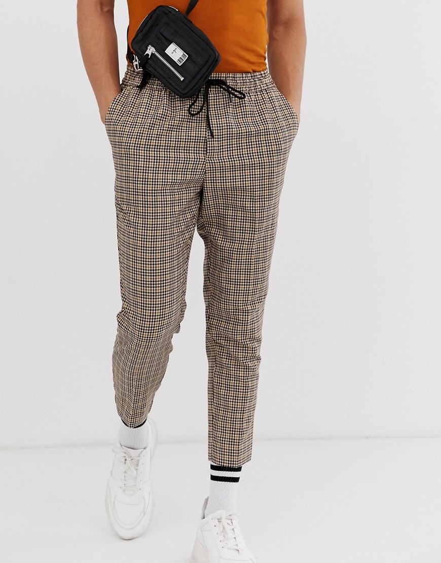New Look pull on trousers in brown check