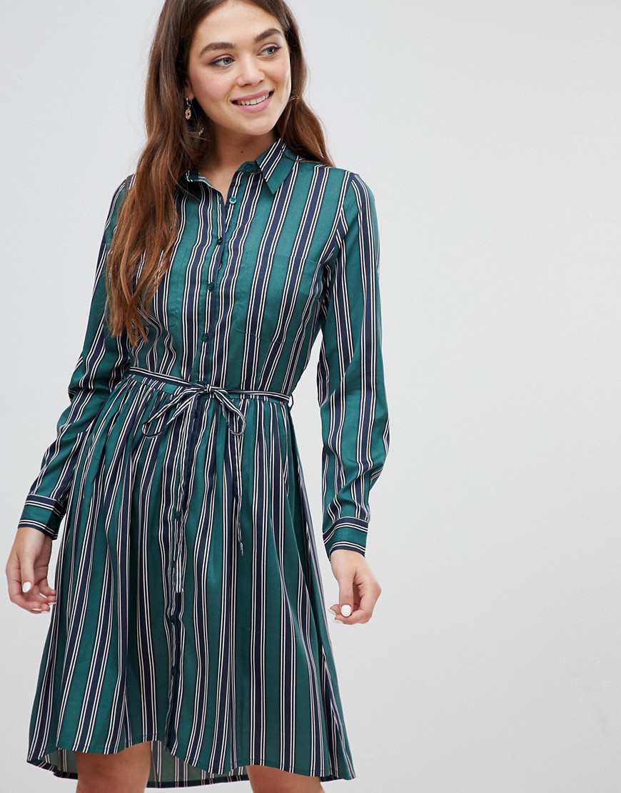 Influence shirt dress in stripe print with tie waist