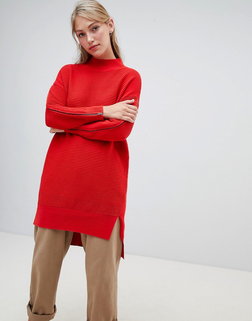 French Connection Ottoman high neck longline jumper with zip detail