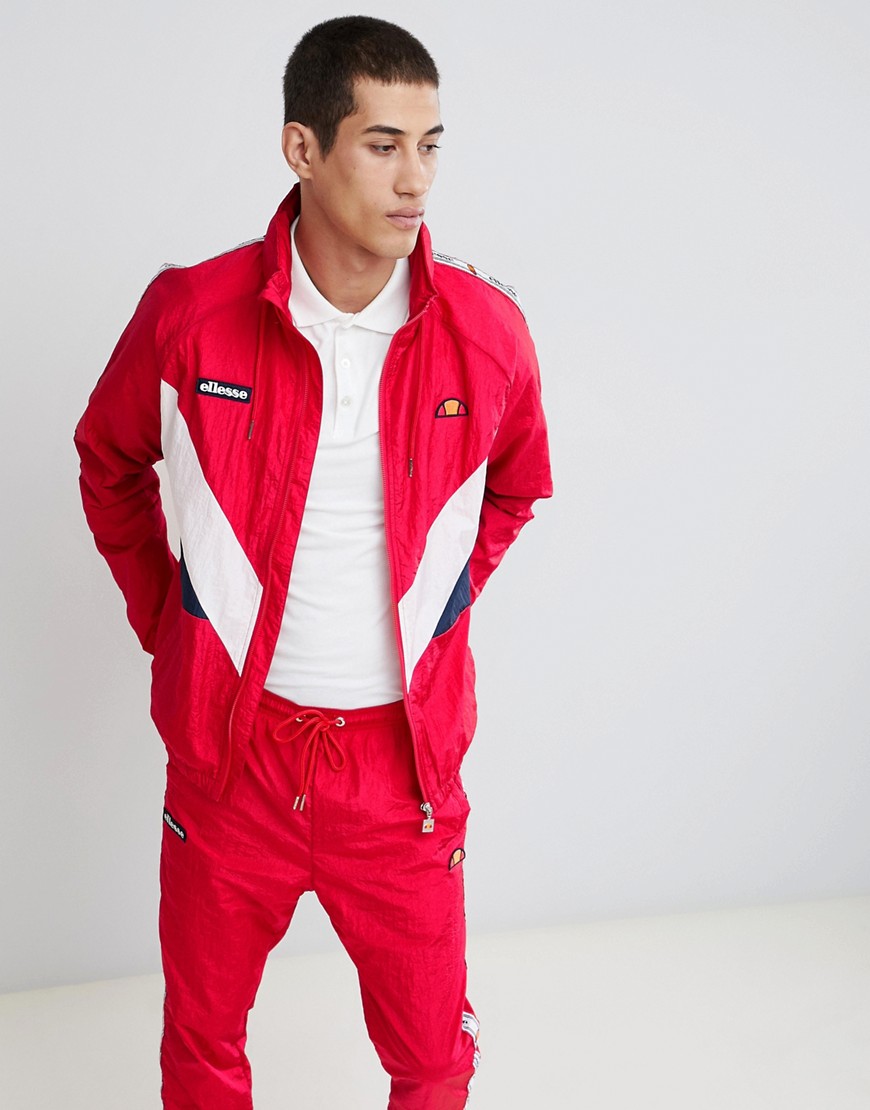 ellesse Gerano shell suit track jacket with taping in red - Red