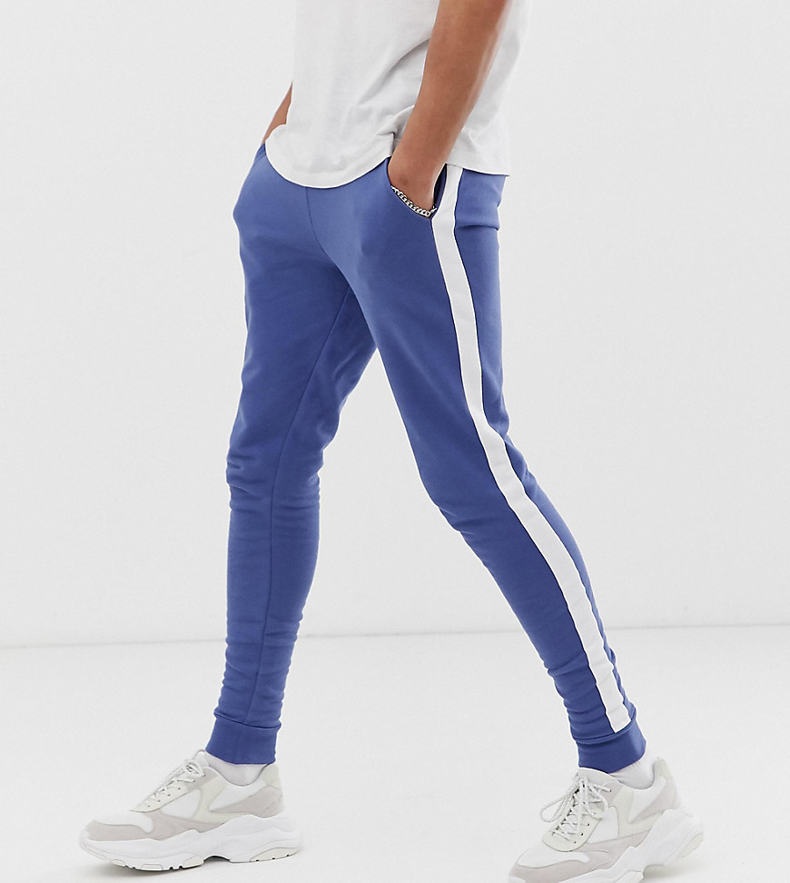 ASOS DESIGN Tall super skinny joggers with side stripe in blue
