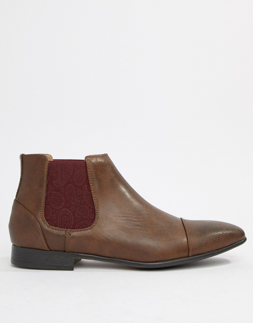 Truffle Collection Chelsea Boot with Paisley Gusset in Brown