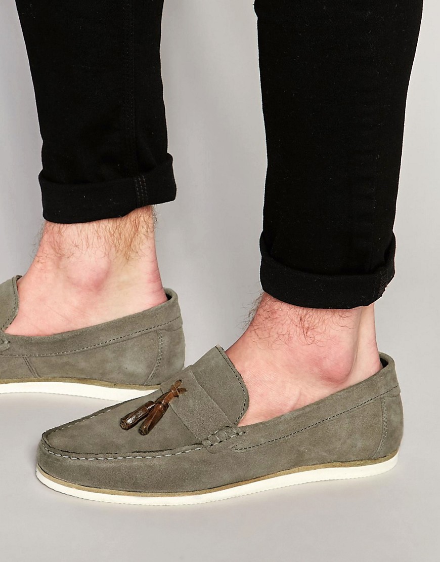 ASOS Tassel Loafers in Grey Suede With White Sole
