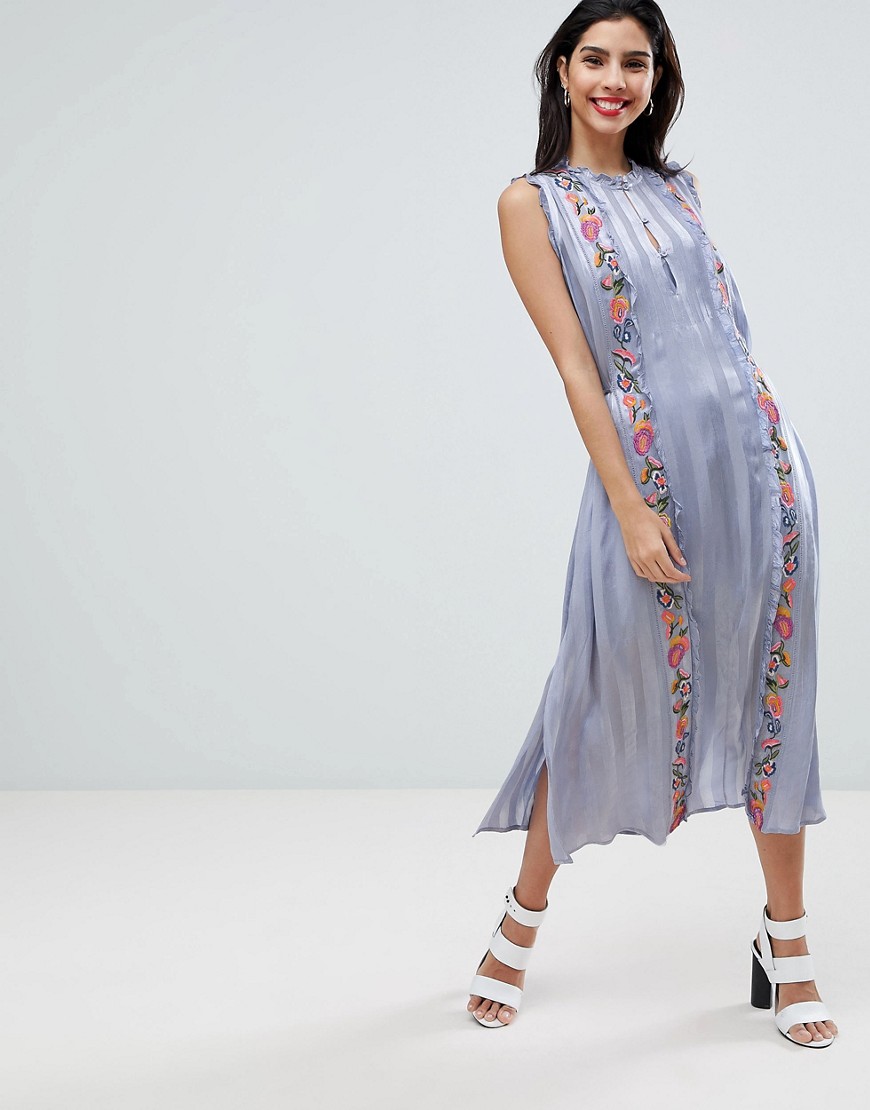 French Connection Floral Embroidered Stripe Shirt Dress - Smoulder