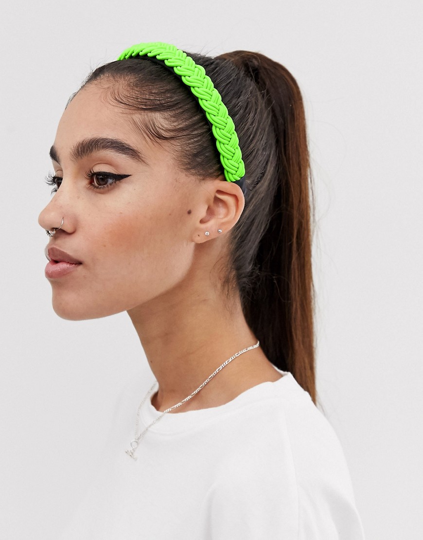 ASOS DESIGN headband in twist plait design in green
