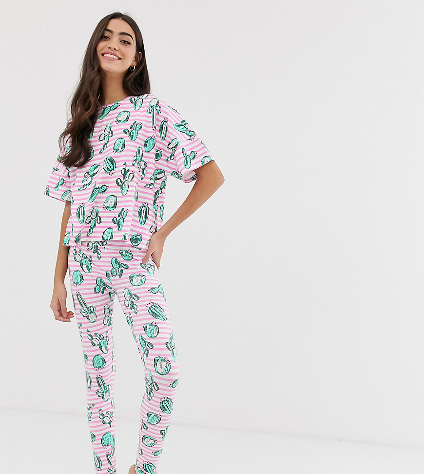 ASOS DESIGN Tall stripe cactus legging pyjama set
