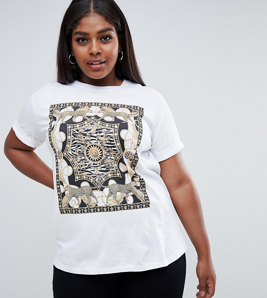 ASOS DESIGN Curve t-shirt with vintage animal scarf placement print - White