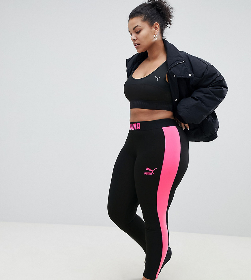 Puma Exclusive To ASOS Plus Legging With Neon Side Panel - Black / knockout pin