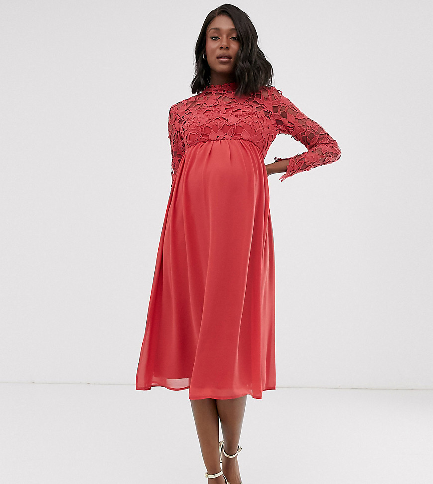 Chi Chi London Maternity lace midi dress in raspberry