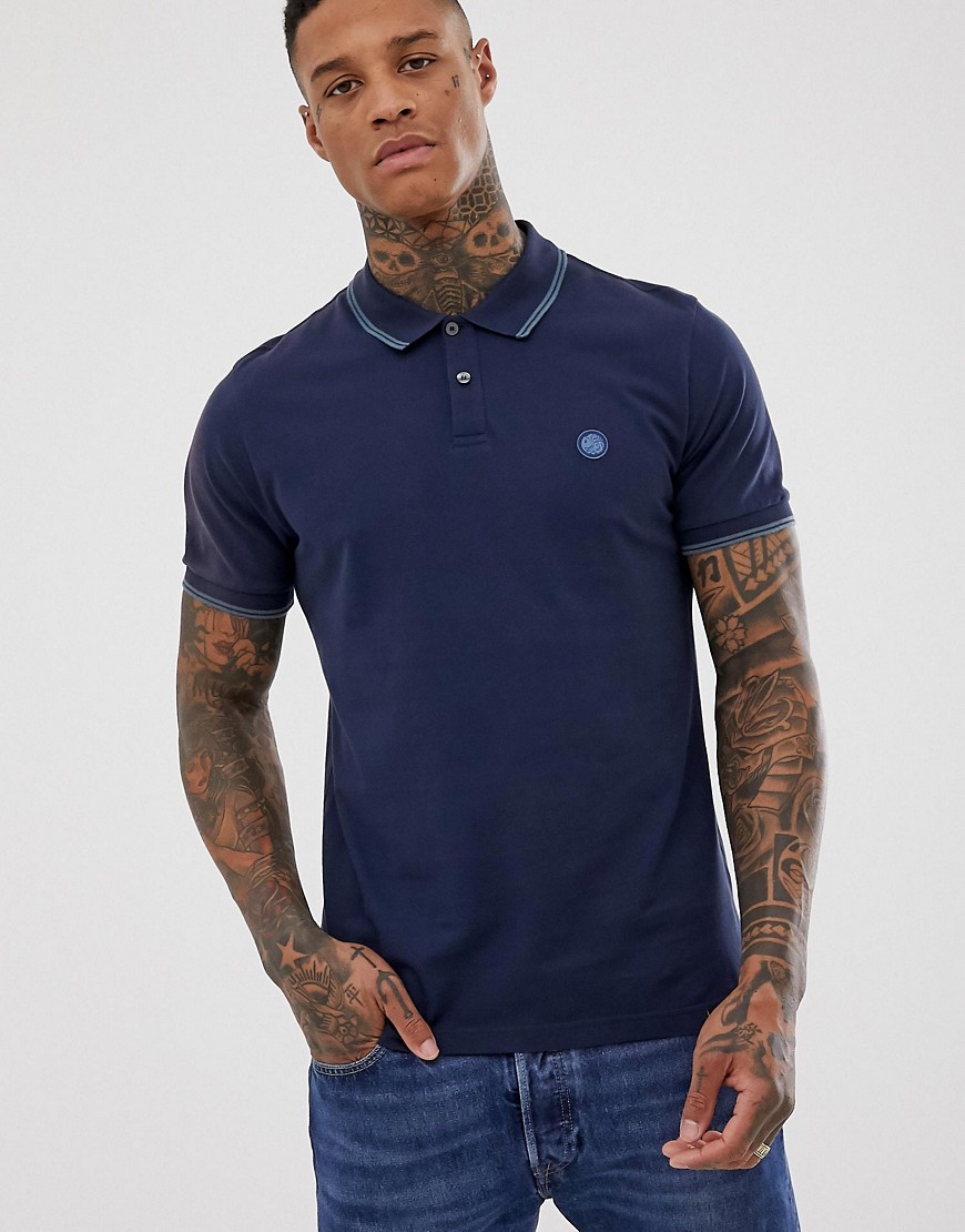 Pretty Green tipped pique polo in navy
