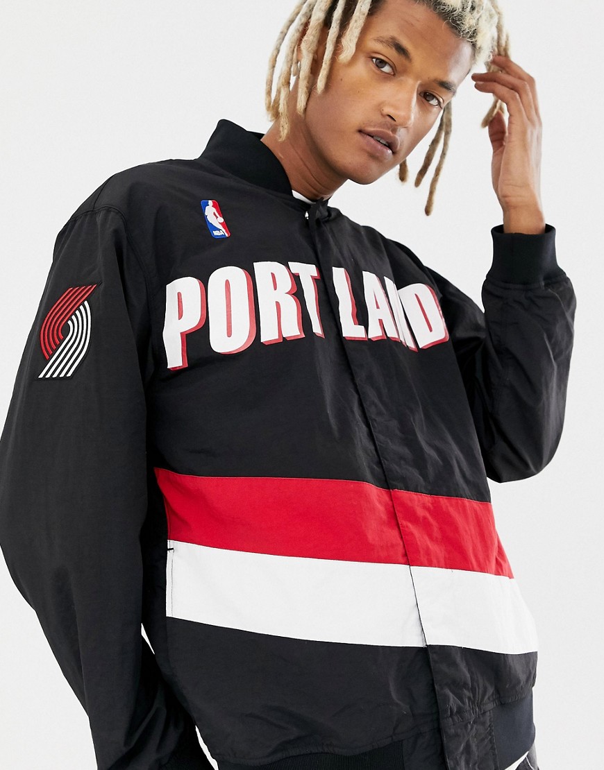 Mitchell & Ness NBA Portland Trail Blazers authentic warm up jacket in black - Black