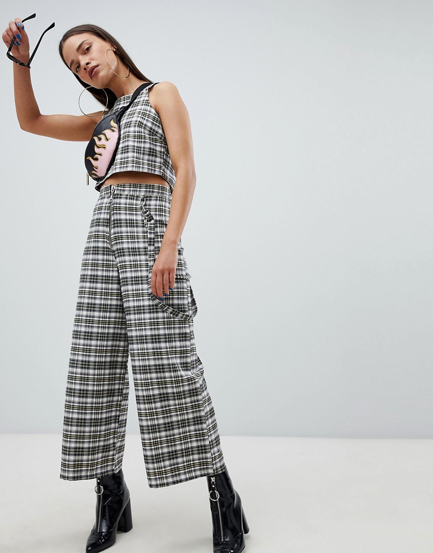 The Ragged Priest cropped wide leg trousers in check - Multi