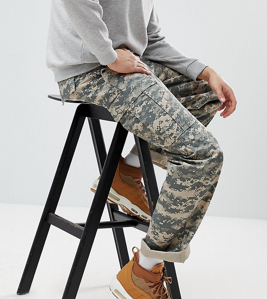 Reclaimed Vintage revived camo cargo trousers in khaki