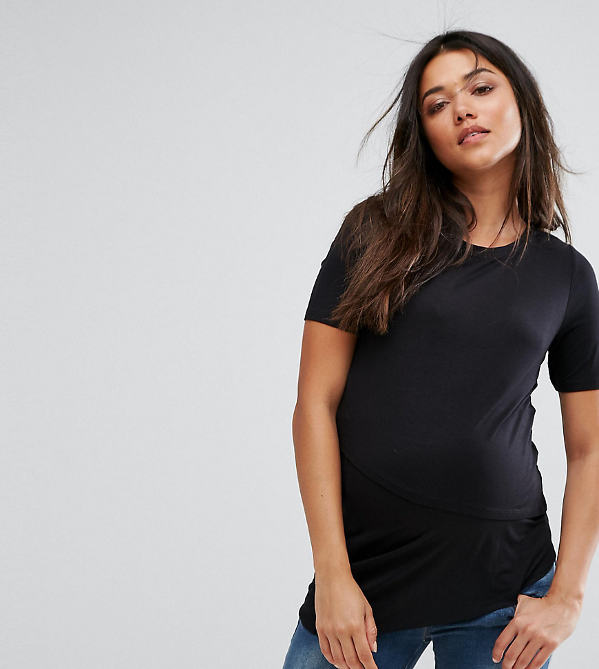 New Look Maternity Nursing Asymmetric Jersey Top - Black