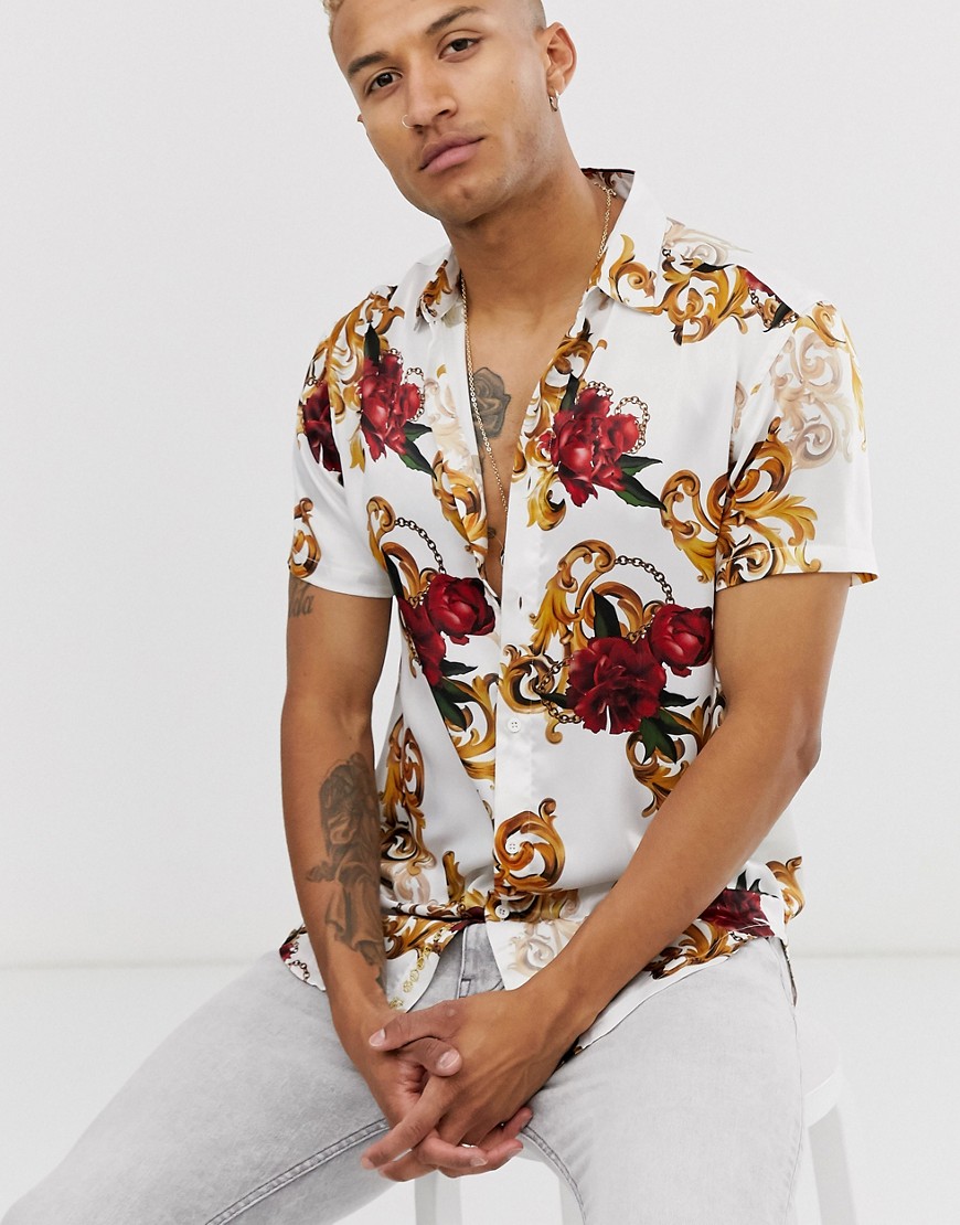 SikSilk x Dani Alves short sleeve floral shirt in white