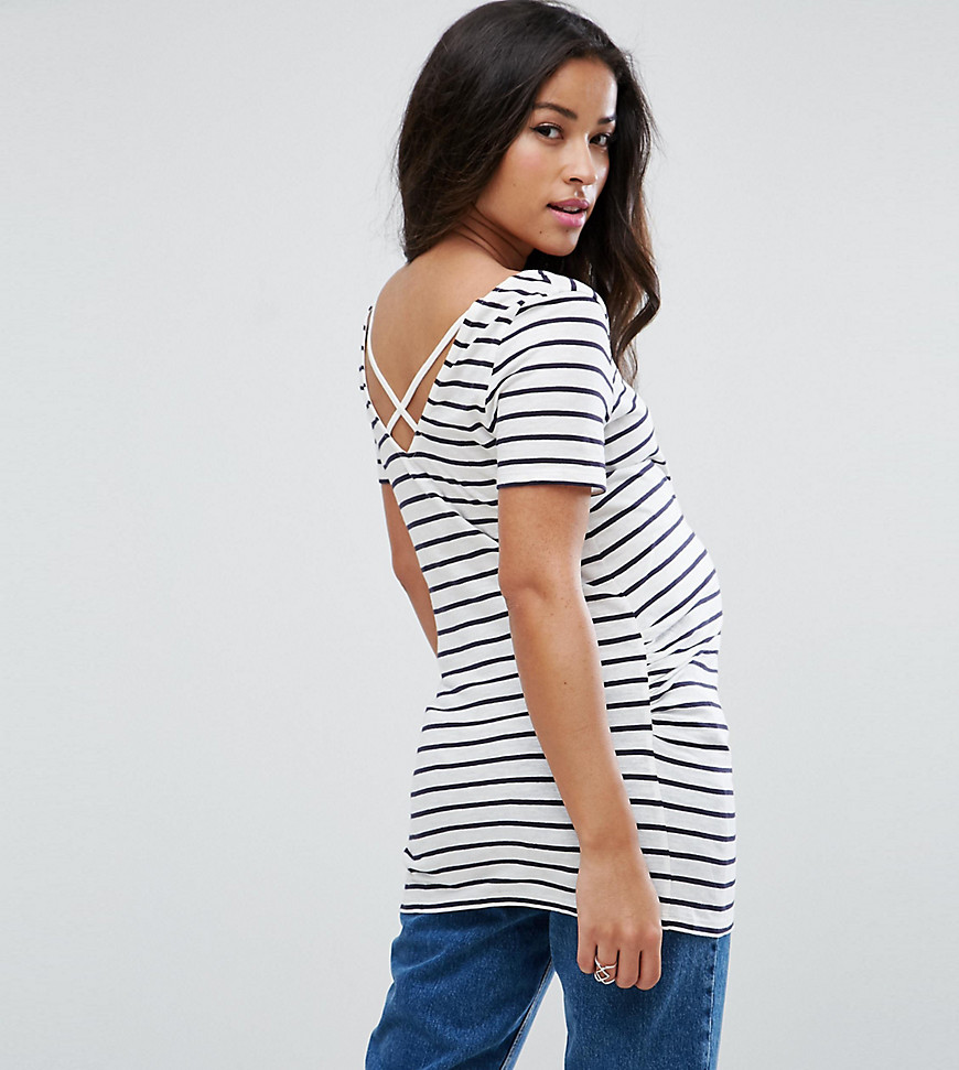 New Look Maternity Stripe Cross Back T-Shirt