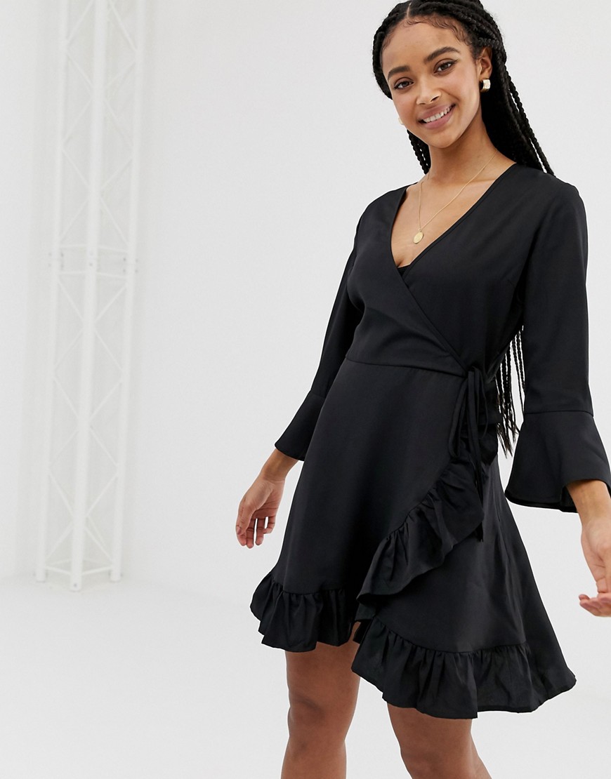 Influence wrap dress with frill detail