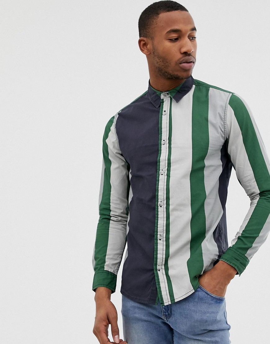 Burton Menswear twill striped shirt in green