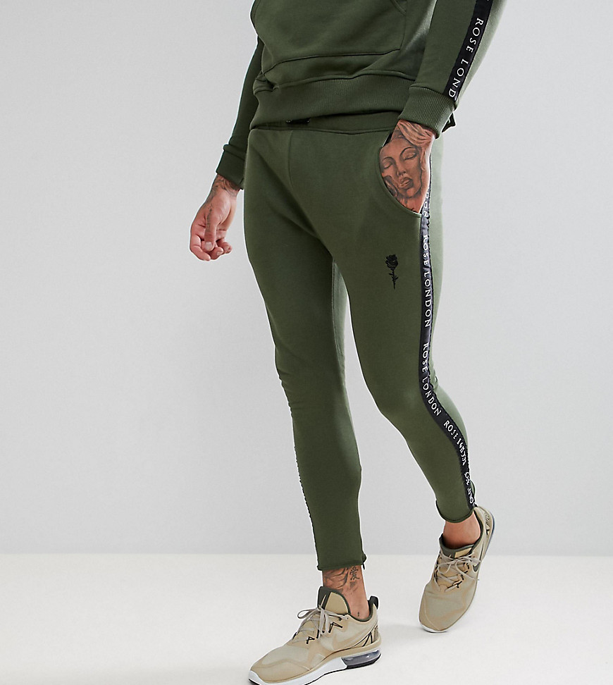 Rose London Skinny Joggers In Khaki With Side Stripes Exclusive To ASOS - Khaki