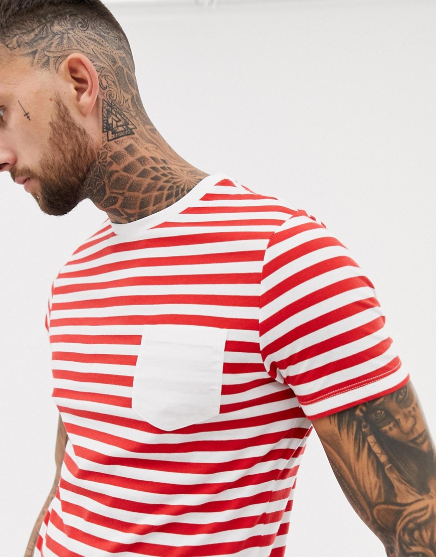 ASOS DESIGN organic cotton stripe t-shirt with chest pocket