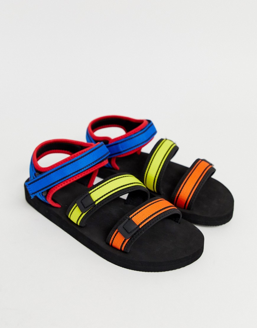 Asos Design Tech Sandals With Colored Tape Straps - Black